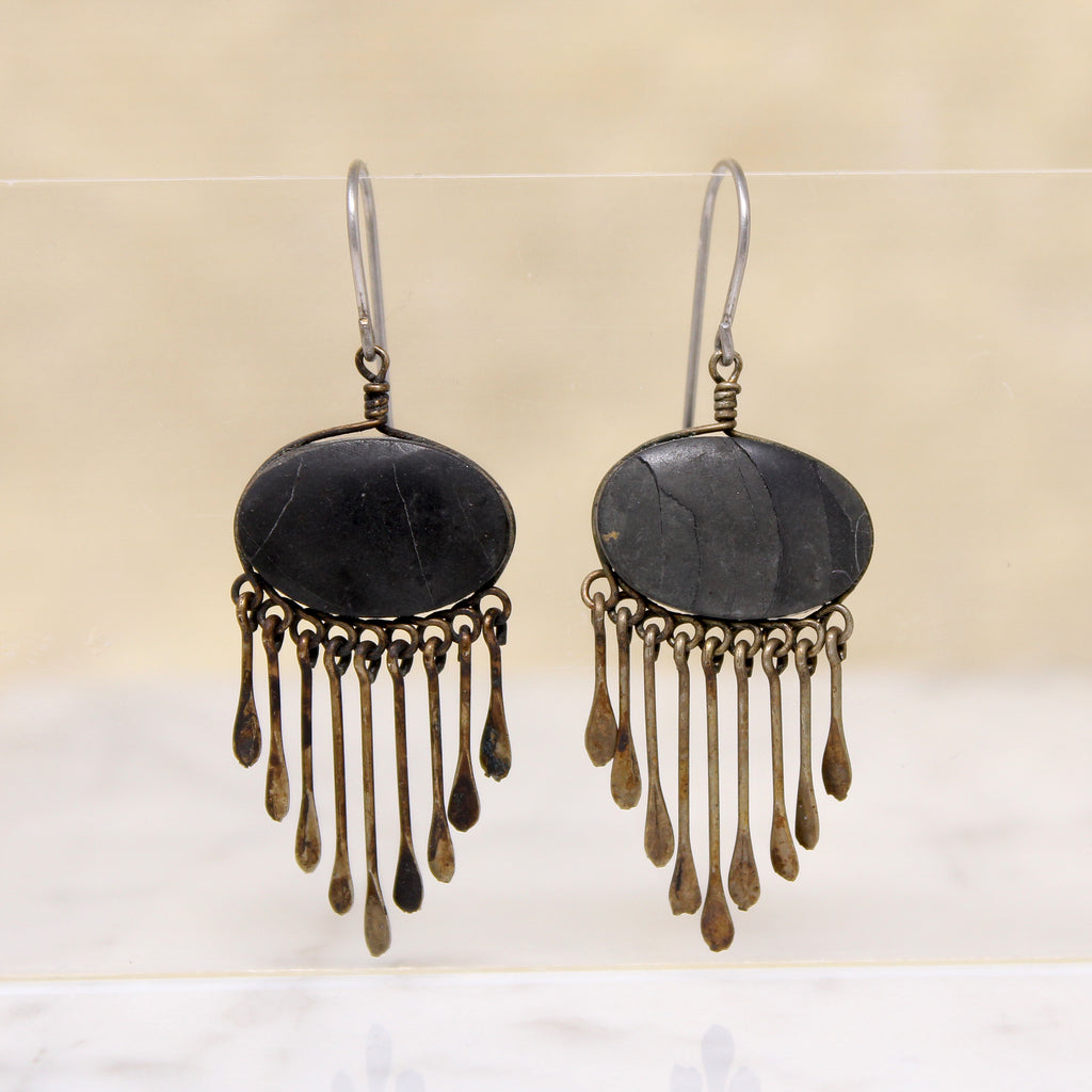 Boho Stone & Silver Fringe Earrings