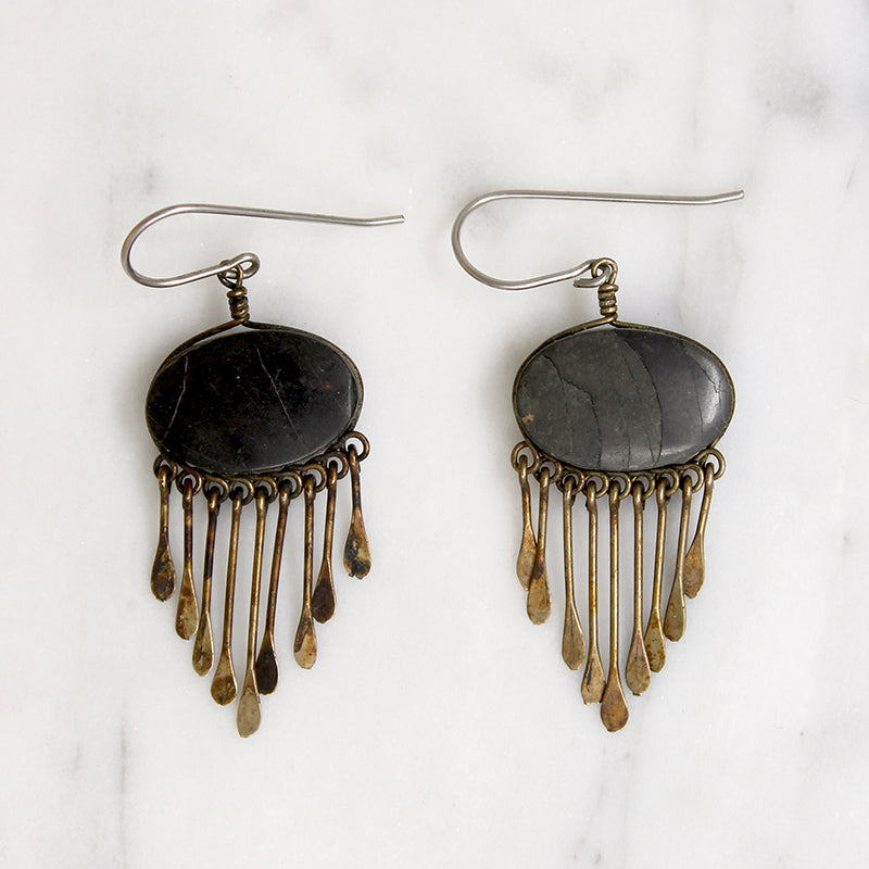 Boho Stone & Silver Fringe Earrings