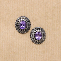 Lovely Amethyst in Beaded Sterling Stud Earrings