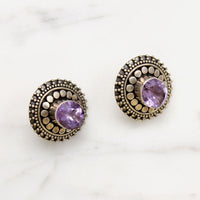 Lovely Amethyst in Beaded Sterling Stud Earrings