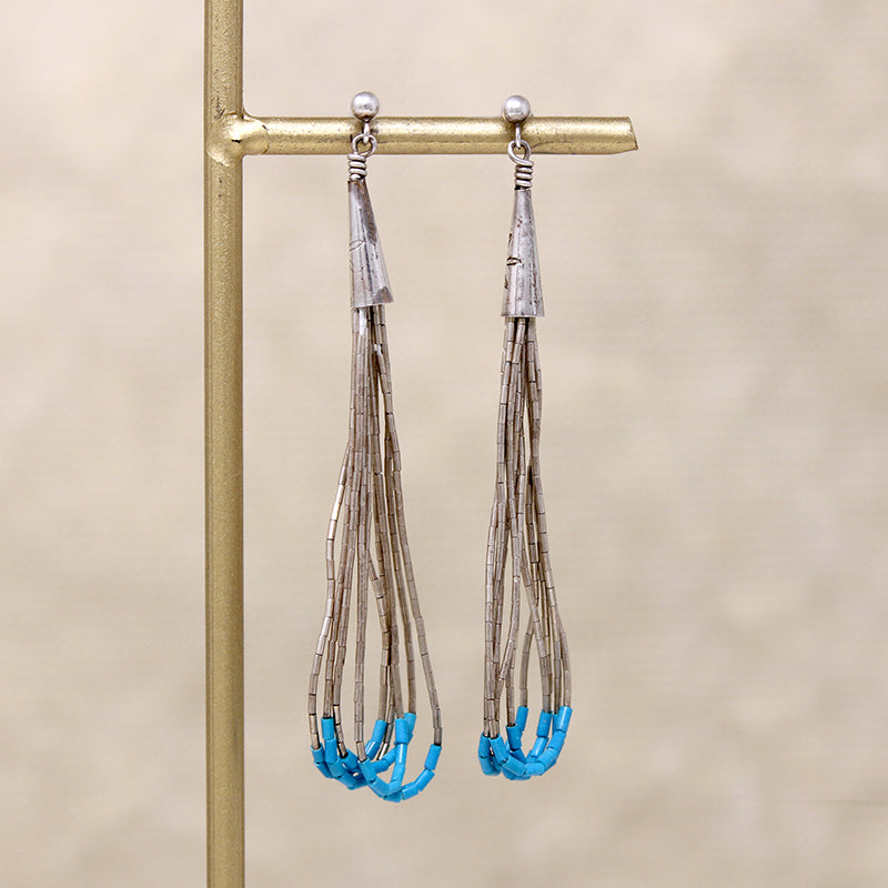 Slinky "Liquid Silver" Earrings with Blue Turquoise Beads