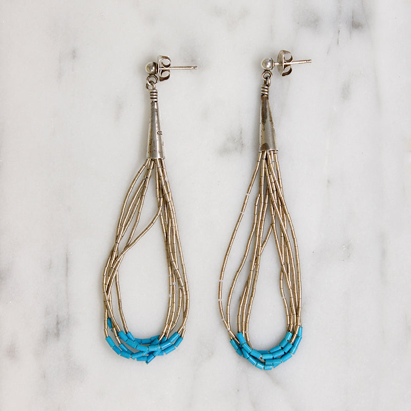 Slinky "Liquid Silver" Earrings with Blue Turquoise Beads