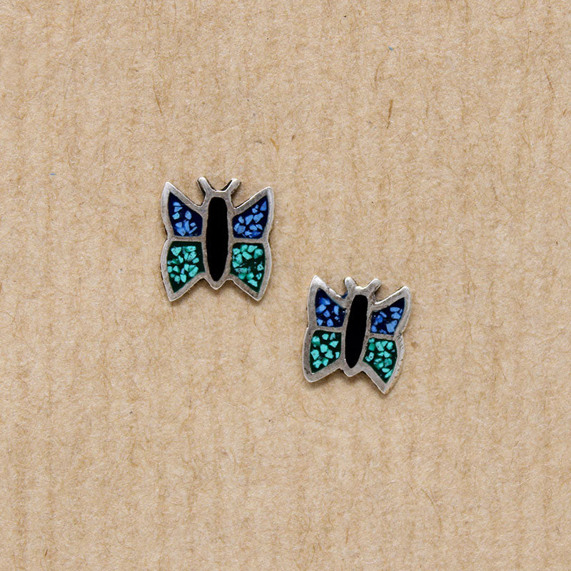 Flirty Butterfly Inlaid Silver Stud Earrings