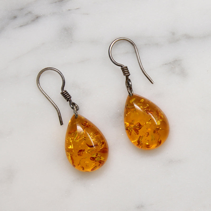 Natural Beauty Simple Amber Drop Earrings