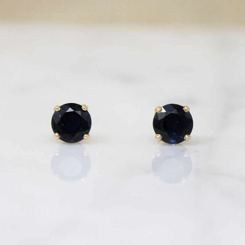 Deep Indigo Blue Sapphires in 14k Gold Studs