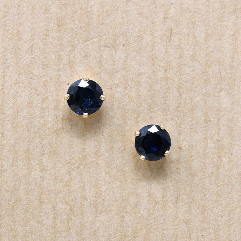 Deep Indigo Blue Sapphires in 14k Gold Studs