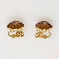 Amber-Colored Step Cut Rhinestone Earrings by Trifari