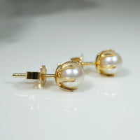 Creamy Pearls in Distinctive Gold Stud Earrings