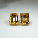 Golden Emerald Cut Citrine in Gold Stud Earrings