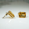 Golden Emerald Cut Citrine in Gold Stud Earrings