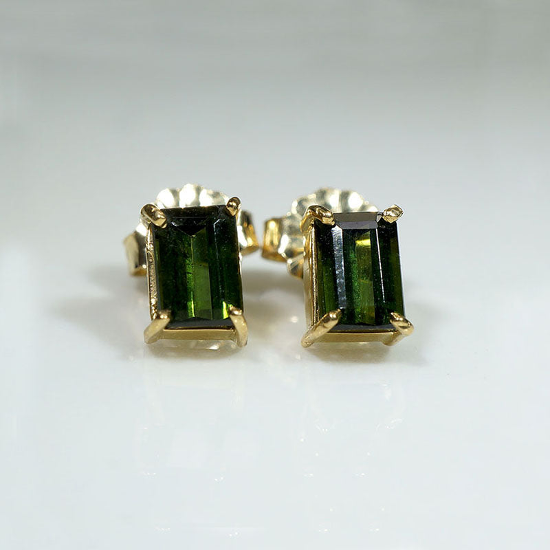 Deep Green .65tcw Tourmaline in Gold Stud Earrings