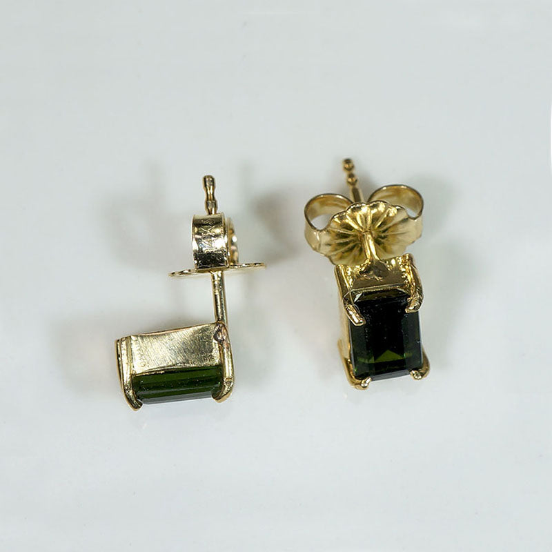 Deep Green .65tcw Tourmaline in Gold Stud Earrings
