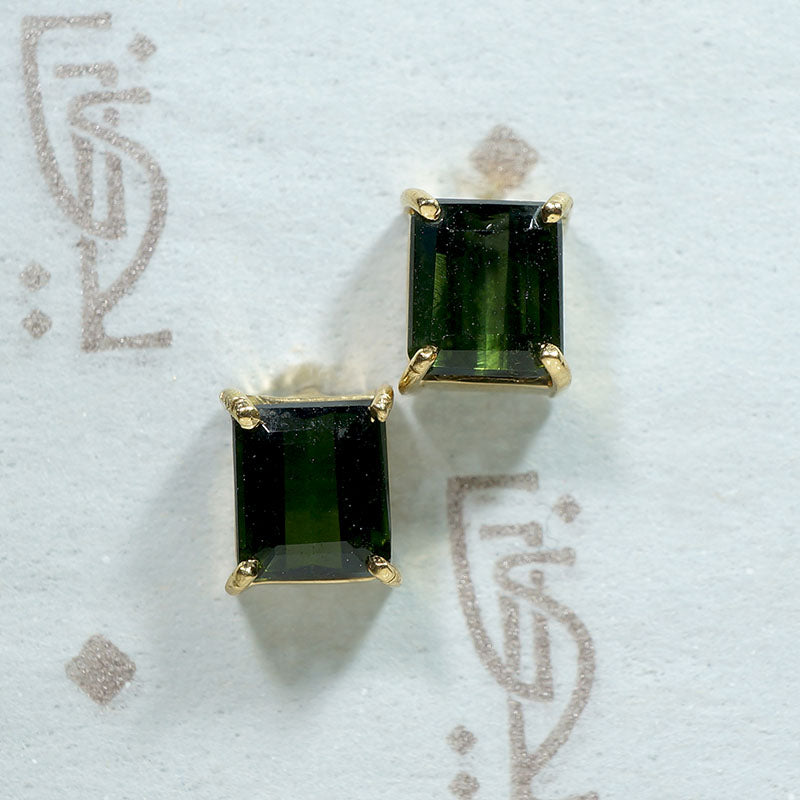 Radiant .85tcw Green Tourmaline & 14k Gold Studs