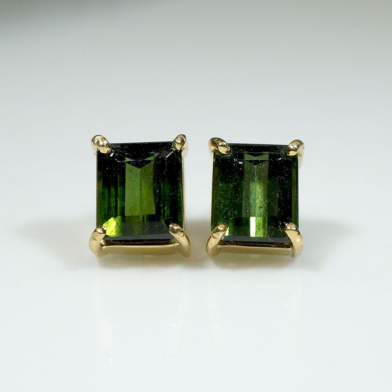 Radiant .85tcw Green Tourmaline & 14k Gold Studs