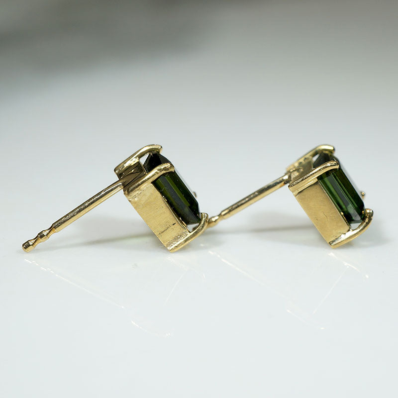 Radiant .85tcw Green Tourmaline & 14k Gold Studs