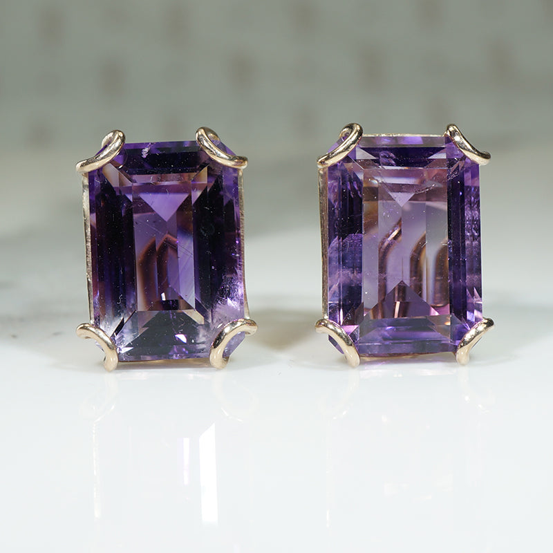 Chunky Gold Mid Mod Amethyst Earrings