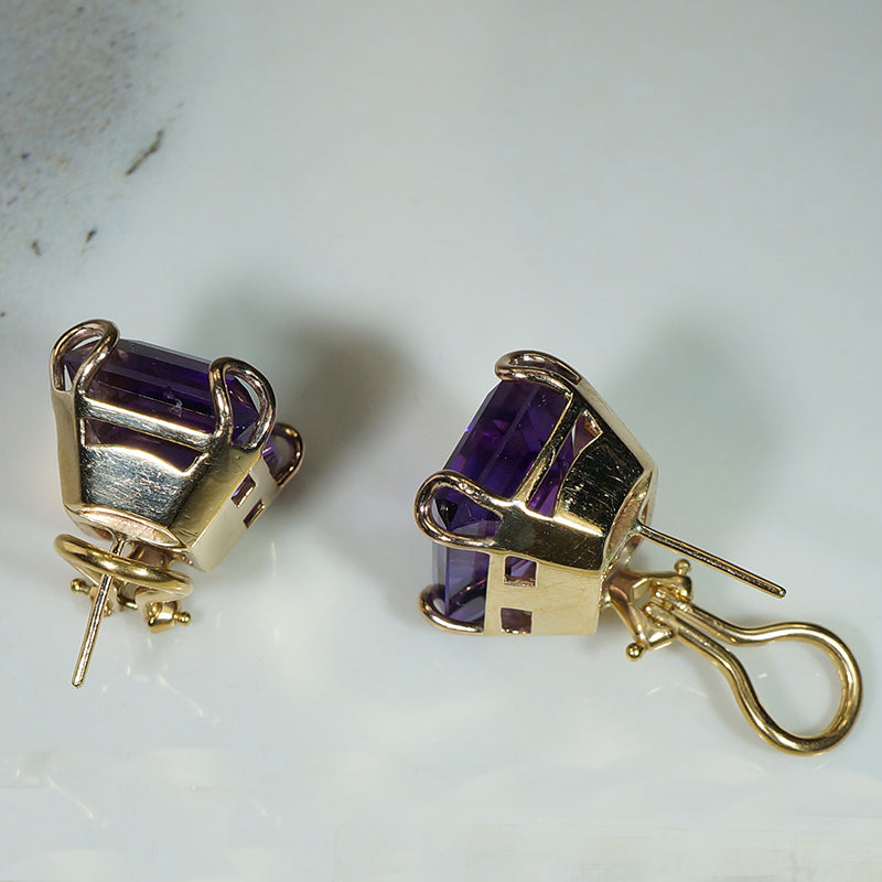 Chunky Gold Mid Mod Amethyst Earrings