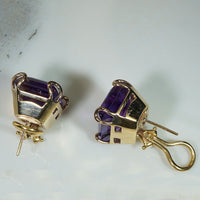 Chunky Gold Mid Mod Amethyst Earrings