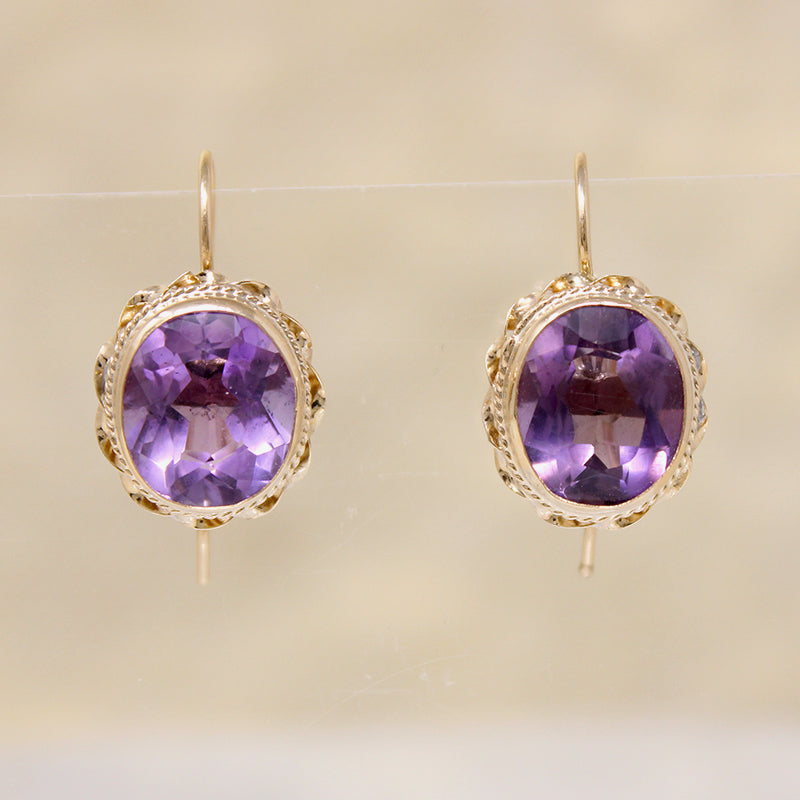 Romantic 1950s Amethyst & Gold Earrings