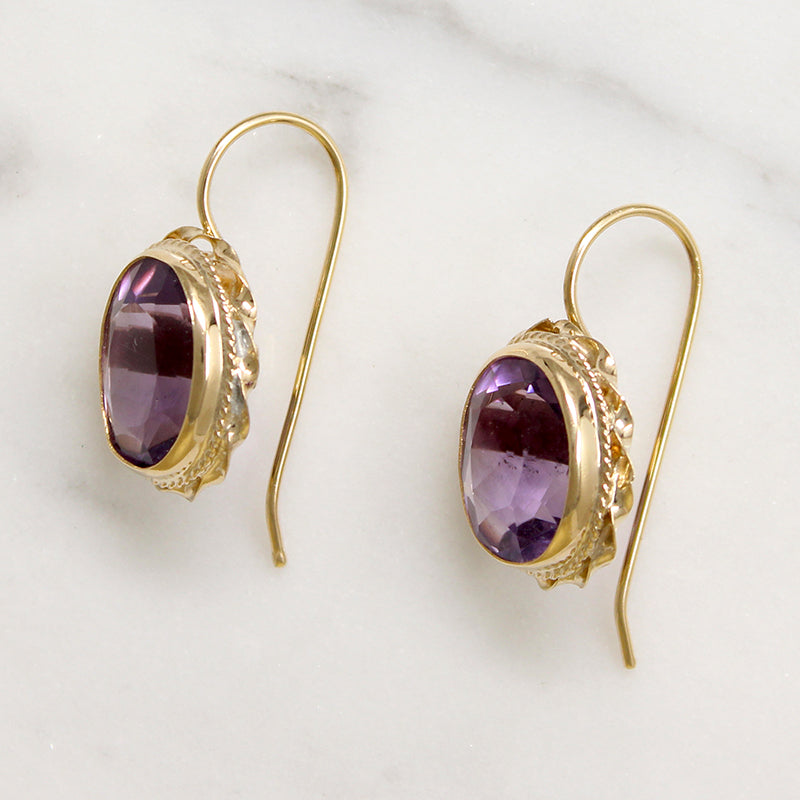 Romantic 1950s Amethyst & Gold Earrings
