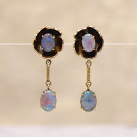 Gold Flowers & Vibrant Opals 1960s Earrings