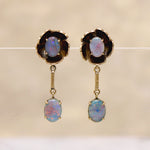 Gold Flowers & Vibrant Opals 1960s Earrings
