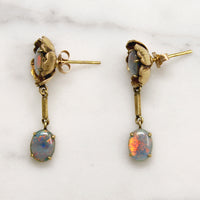 Gold Flowers & Vibrant Opals 1960s Earrings