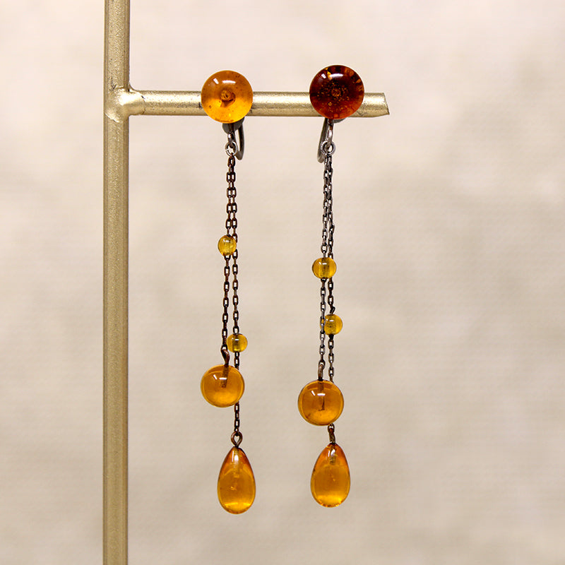 Dripping Amber-Colored Czech Glass Flapper Earrings