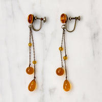 Dripping Amber-Colored Czech Glass Flapper Earrings