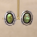 Gorgeous Green Turquoise in Graphic Silver Earrings
