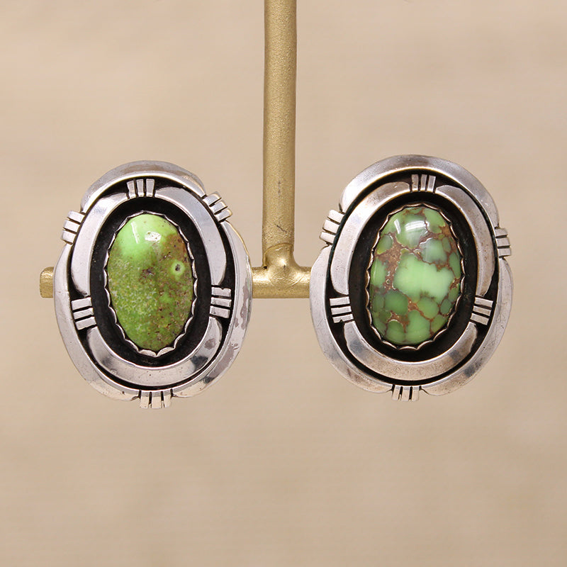 Gorgeous Green Turquoise in Graphic Silver Earrings