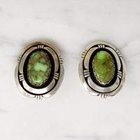Gorgeous Green Turquoise in Graphic Silver Earrings