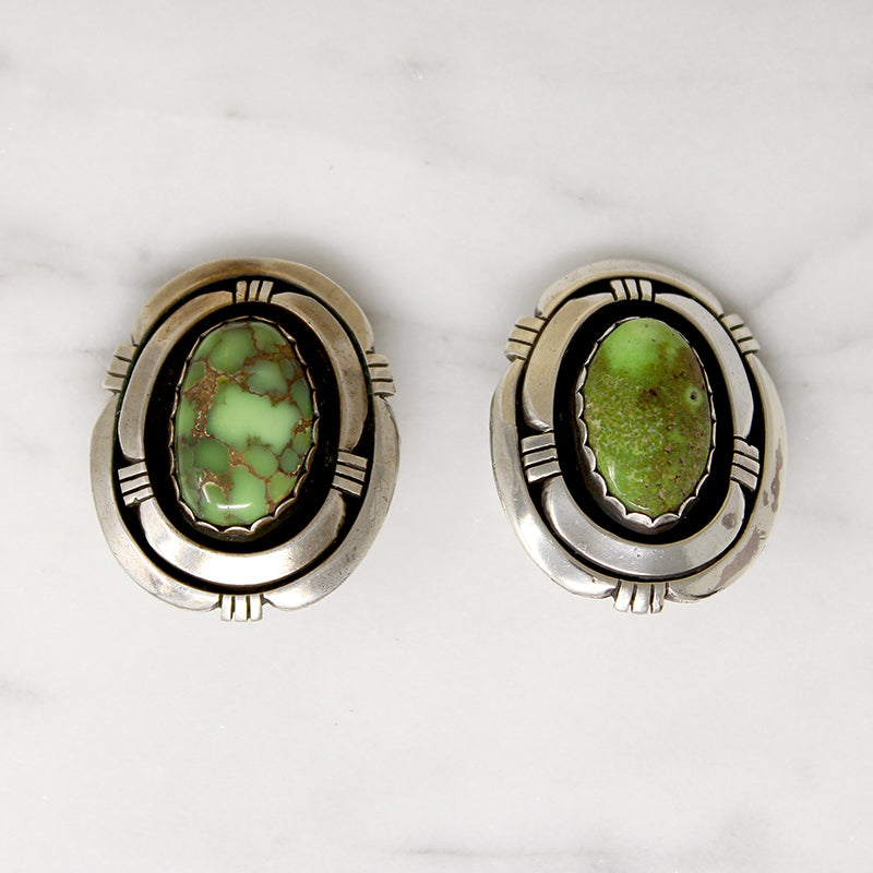 Gorgeous Green Turquoise in Graphic Silver Earrings