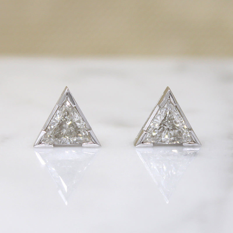 Scintillating Triangle-Shaped Diamond Stud Earrings