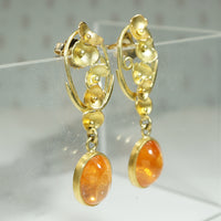 Gold Flowery Spessartite Garnet Dangly Earrings