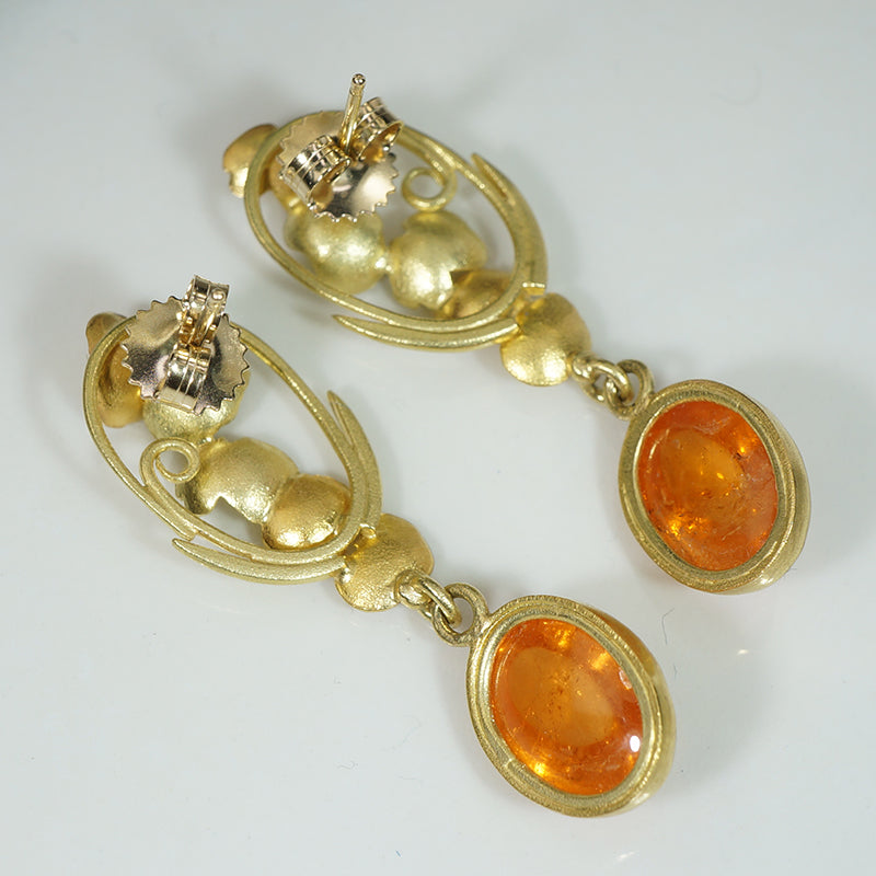 Gold Flowery Spessartite Garnet Dangly Earrings