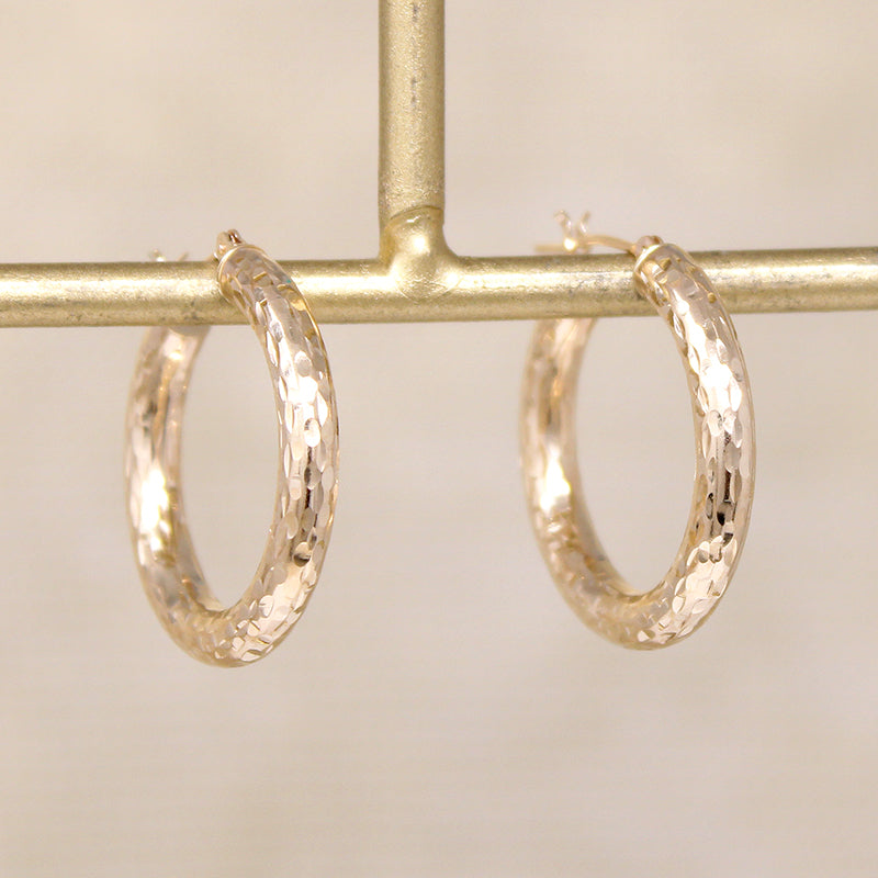 Faceted 14k Gold Vintage Hoop Earrings