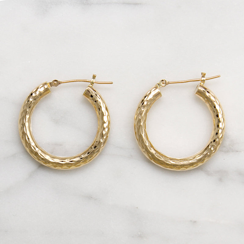 Faceted 14k Gold Vintage Hoop Earrings