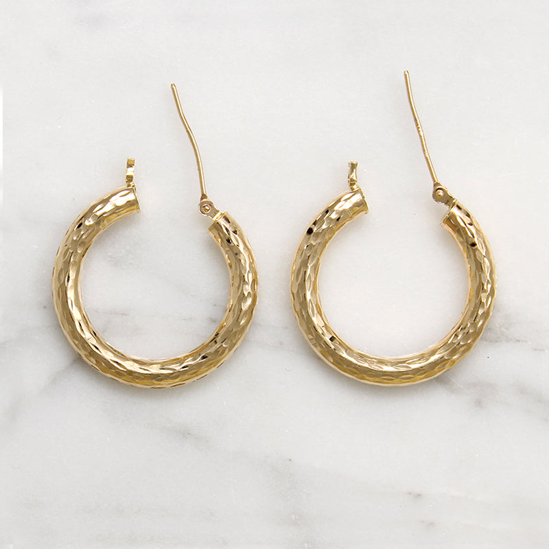 Faceted 14k Gold Vintage Hoop Earrings