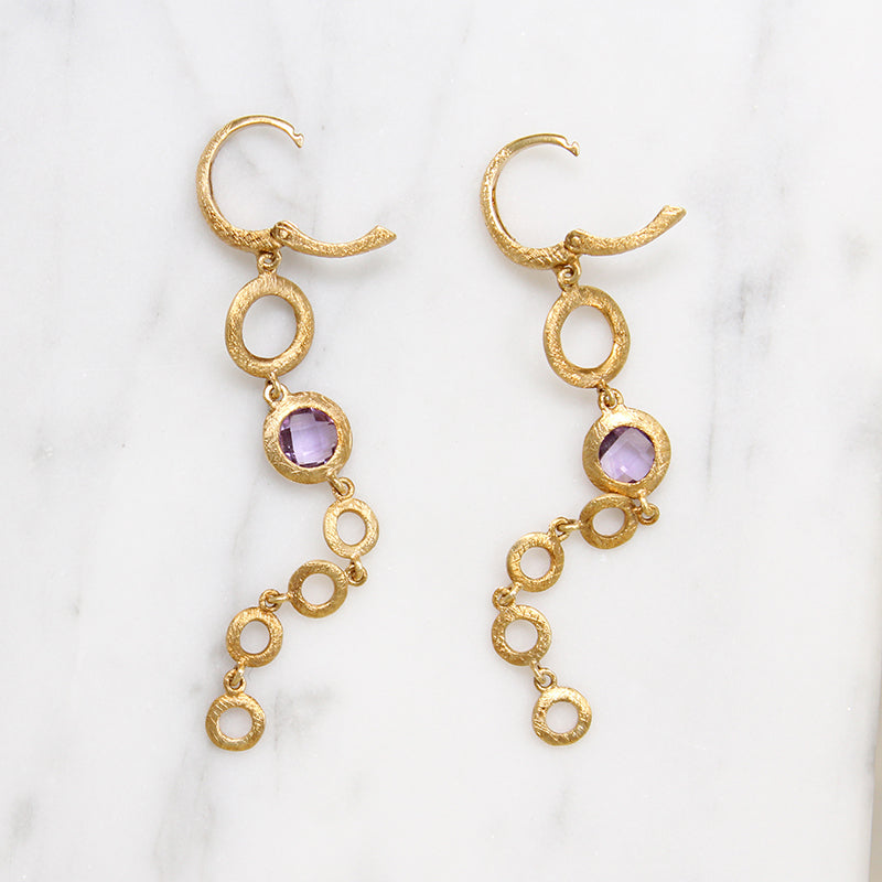 Chic Italian 14k Gold & Amethyst Earrings