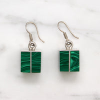 Mexican Malachite & Sterling Silver Cube Earrings