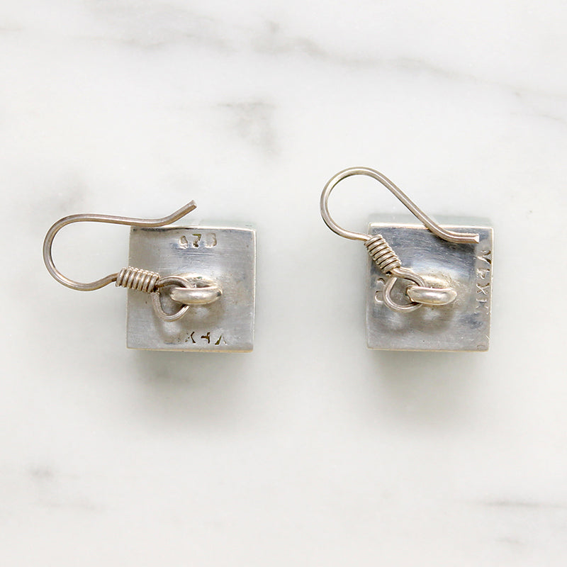 Mexican Malachite & Sterling Silver Cube Earrings