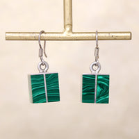 Mexican Malachite & Sterling Silver Cube Earrings