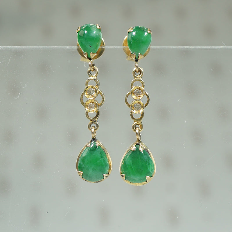 Vintage Jade and Diamond Drop Earrings