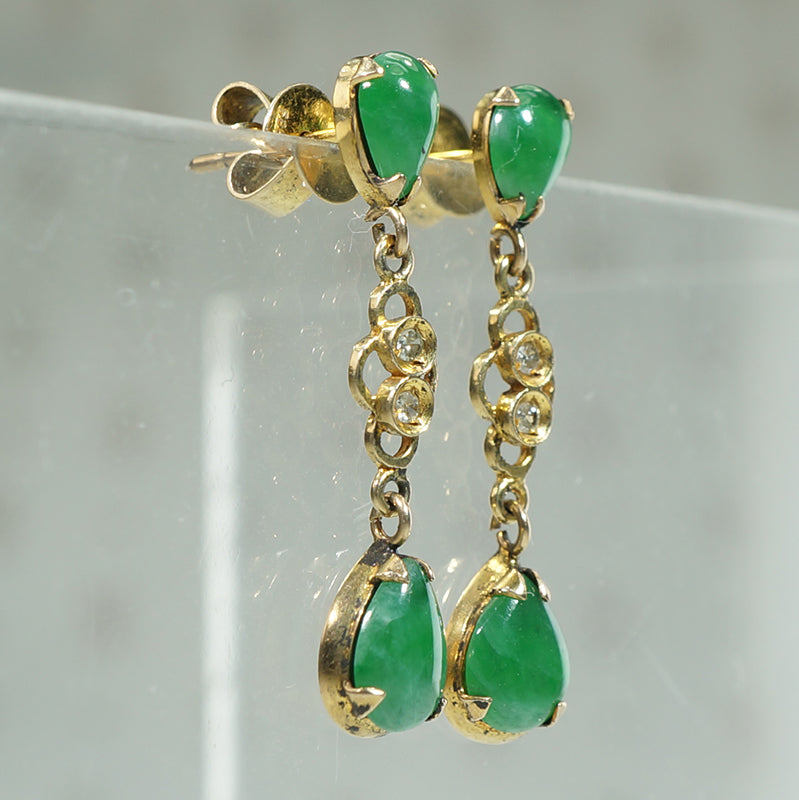 Vintage Jade and Diamond Drop Earrings