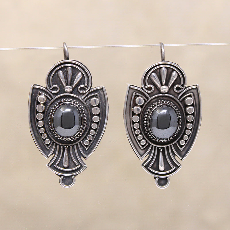 Striking Sterling Silver & Hematite Shield Earrings