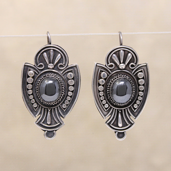 Striking Sterling Silver & Hematite Shield Earrings