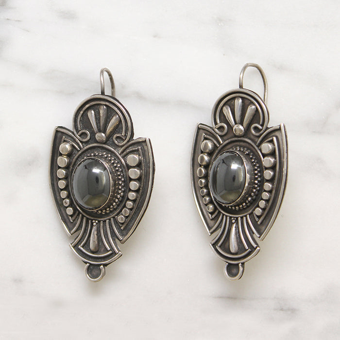 Striking Sterling Silver & Hematite Shield Earrings