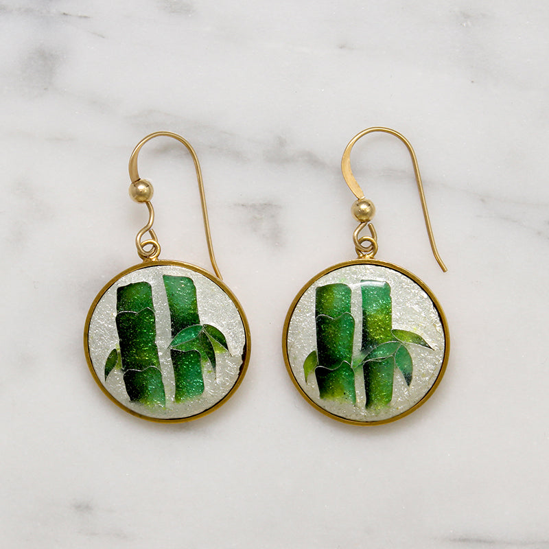 Flirty Bamboo Enamel & Gold Fill Drop Earrings