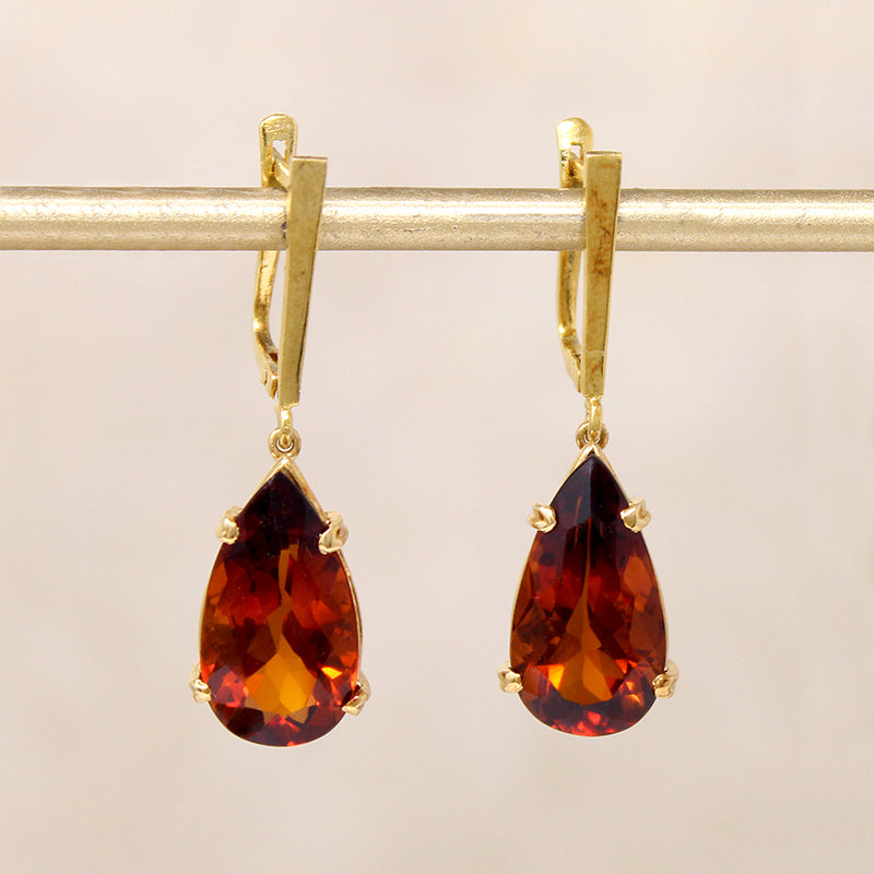 Incredible 1970s Citrine & 18k Gold Drop Earrings